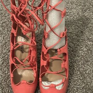 Breckelles Pink Lace-Up Heels